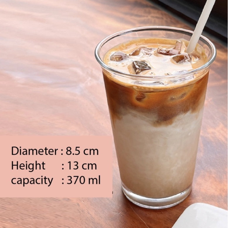 (READY STOCK)Coffee Latte Juice Drink Café IN Style Clear Tempered Tall Glass Cup Retro Thicken 350ml 550ml