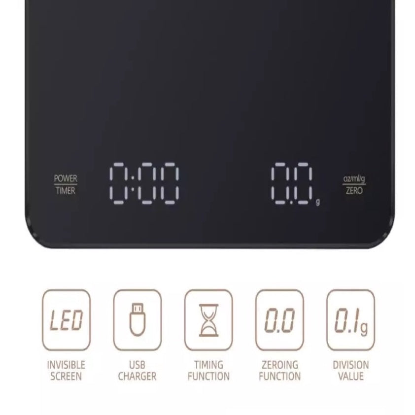 (Ready Stock)Espresso Coffee Digital Precision Smart Scale Food Scale With Timer Function LED Display Screen 3kg/01gram