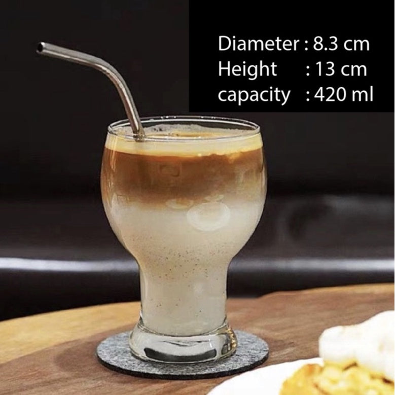 (READY STOCK)Coffee Latte Juice Drink Café IN Style Clear Tempered Tall Glass Cup Retro Thicken 350ml 550ml