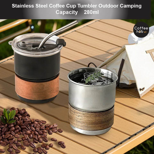 (Ready Stock)Stainless Steel Coffee Cup With Lid Tumbler Travel Ice Coffee Mug For Outdoor Camping Mug 280ml