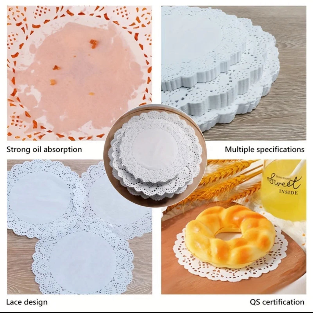 (Ready Stock)Lace Doilies Paper Decorative Round Placement Liners for Cake Desserts Baked Display 50pcs