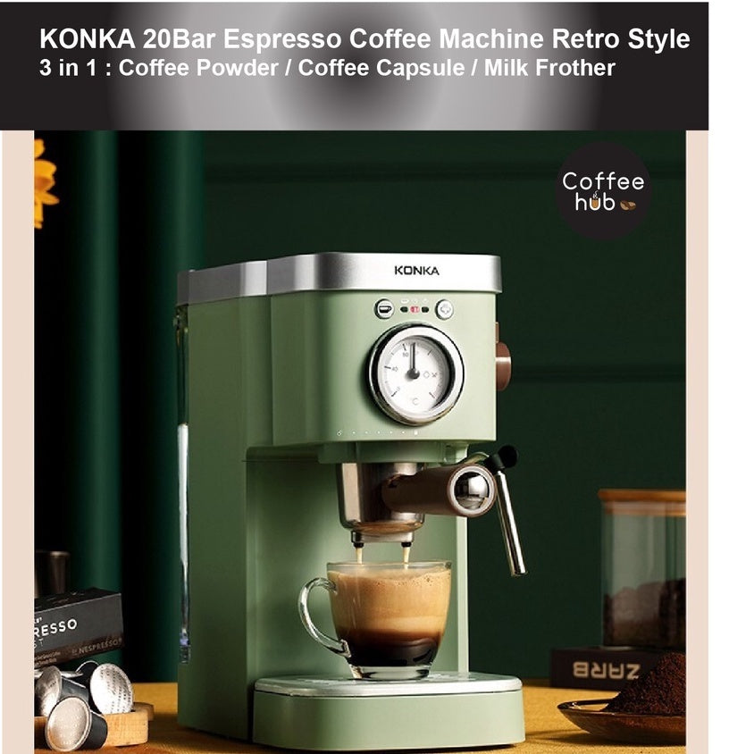 (READY STOCK)KONKA 20bar 3in1 Espresso Coffee Machine Coffee Maker Coffee Capsule Machine Milk Froth Latte Cappuccino