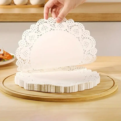 (Ready Stock)Lace Doilies Paper Decorative Round Placement Liners for Cake Desserts Baked Display 50pcs