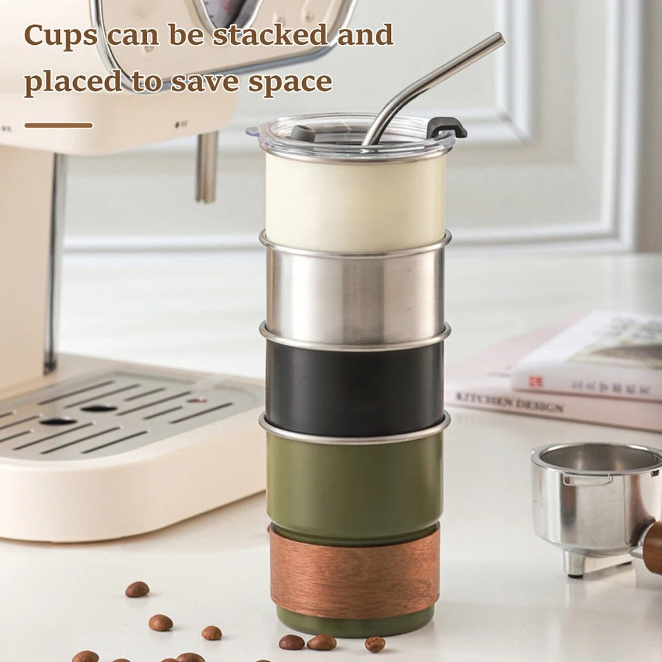 (Ready Stock)Stainless Steel Coffee Cup With Lid Tumbler Travel Ice Coffee Mug For Outdoor Camping Mug 280ml