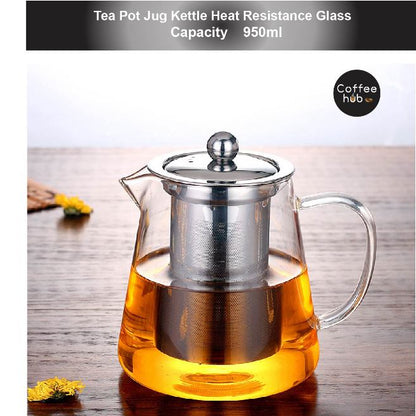 (Ready Stock)Tea Pot Jug Glass Heat Resistant With Lid Kettle Pot 950ml