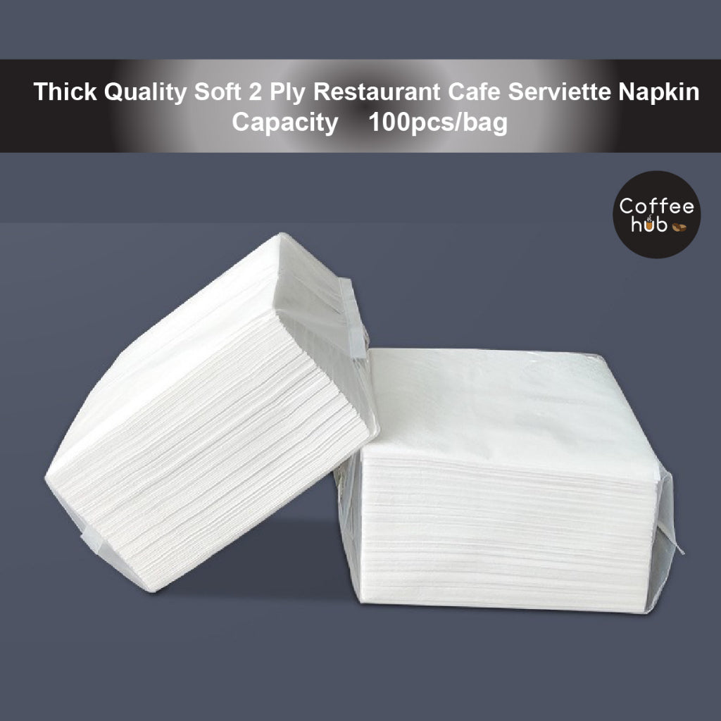 (Ready Stock) Thick Quality Soft 2 Ply Restaurant Cafe Tissue Paper Serviette Napkin 100 pcs/Bag Print Logo