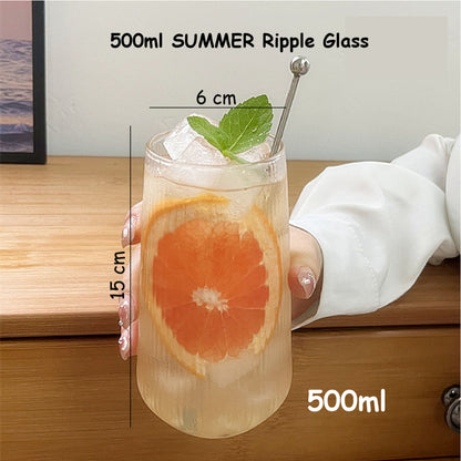 (READY STOCK)Coffee Latte Juice Drink Café IN Style Clear Tempered Tall Glass Cup Retro Thicken 350ml 550ml