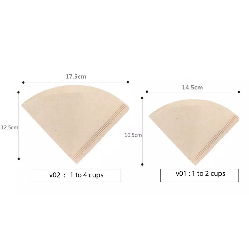 (Ready Stock)Coffee Filter Pour Over Paper V shape for V60 Dripper 01/02 Natural/White 50pcs 100pcs