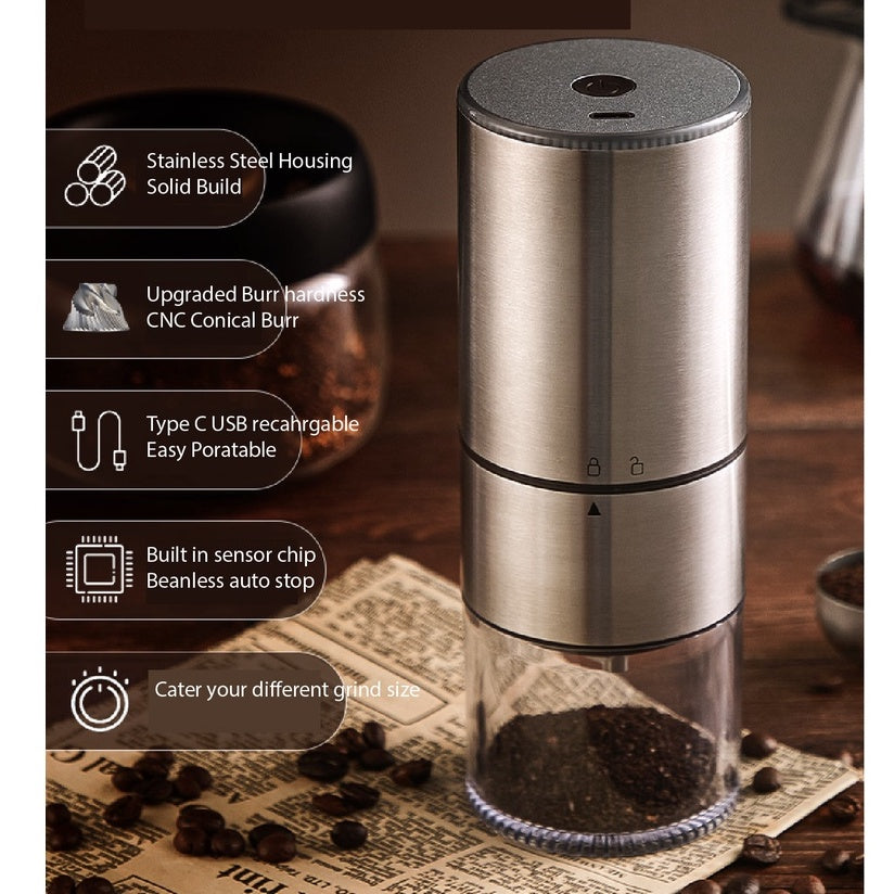 (Ready Stock)Coffee Portable Electric Coffee Grinder Automatic Type C USB Rechargeable CNC Burr Grind