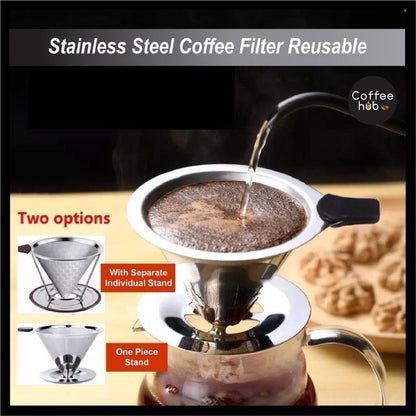 (Ready Stock)Coffee Filter Dripper V60 Stainless Steel Reusable Double Layer Mesh Paperless