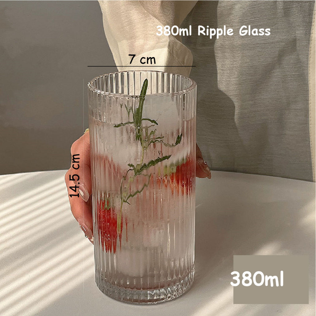 (READY STOCK)Coffee Latte Juice Drink Café IN Style Clear Tempered Tall Glass Cup Retro Thicken 350ml 550ml