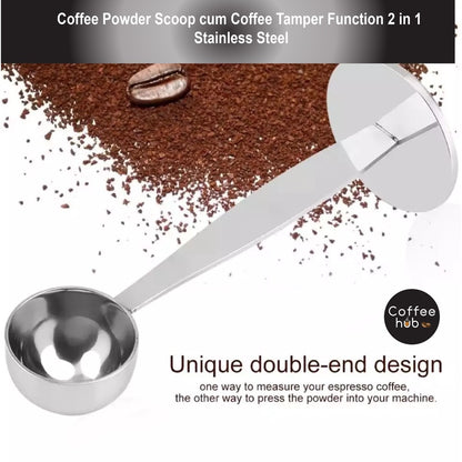 （Ready Stock)Coffee Powder Scoop and Coffee Powder Press Tamper 2 in 1 Function Stainless Steel Solid