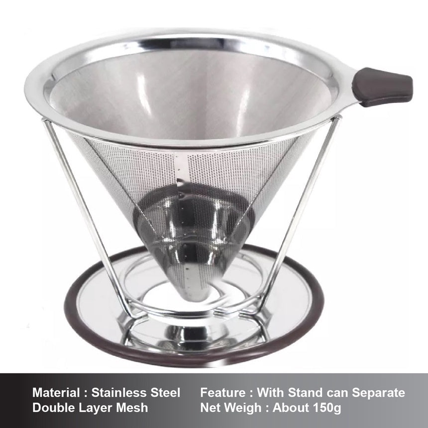 (Ready Stock)Coffee Filter Dripper V60 Stainless Steel Reusable Double Layer Mesh Paperless