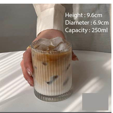 (READY STOCK)Coffee Latte Juice Drink Café IN Style Clear Tempered Tall Glass Cup Retro Thicken 350ml 550ml