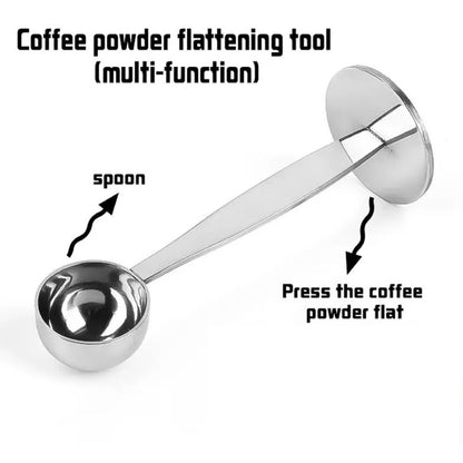 （Ready Stock)Coffee Powder Scoop and Coffee Powder Press Tamper 2 in 1 Function Stainless Steel Solid