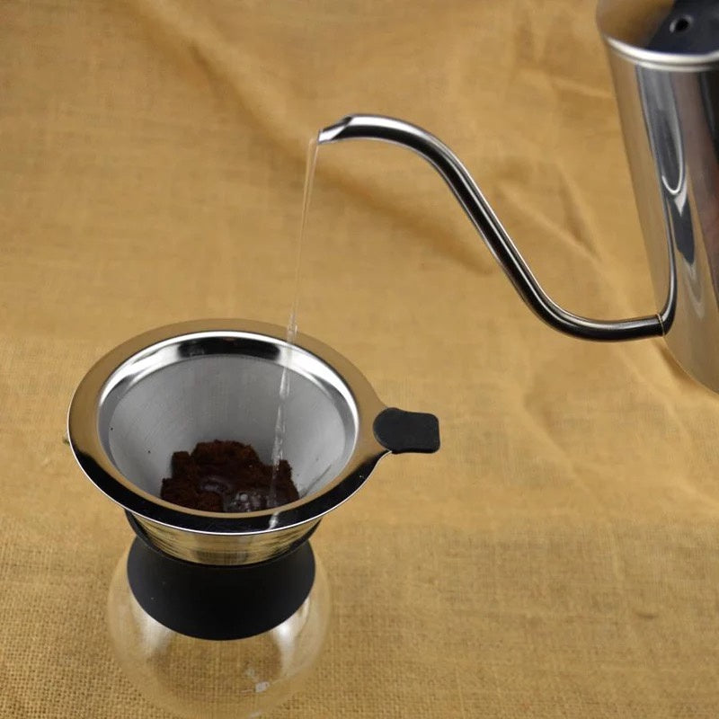 (Ready Stock)Coffee Espresso Hand Brew Drip Filter V60 Glass Pot With Reusable Stainless Steel Filter 400ml 500ml