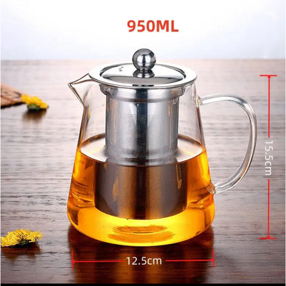 (Ready Stock)Tea Pot Jug Glass Heat Resistant With Lid Kettle Pot 950ml