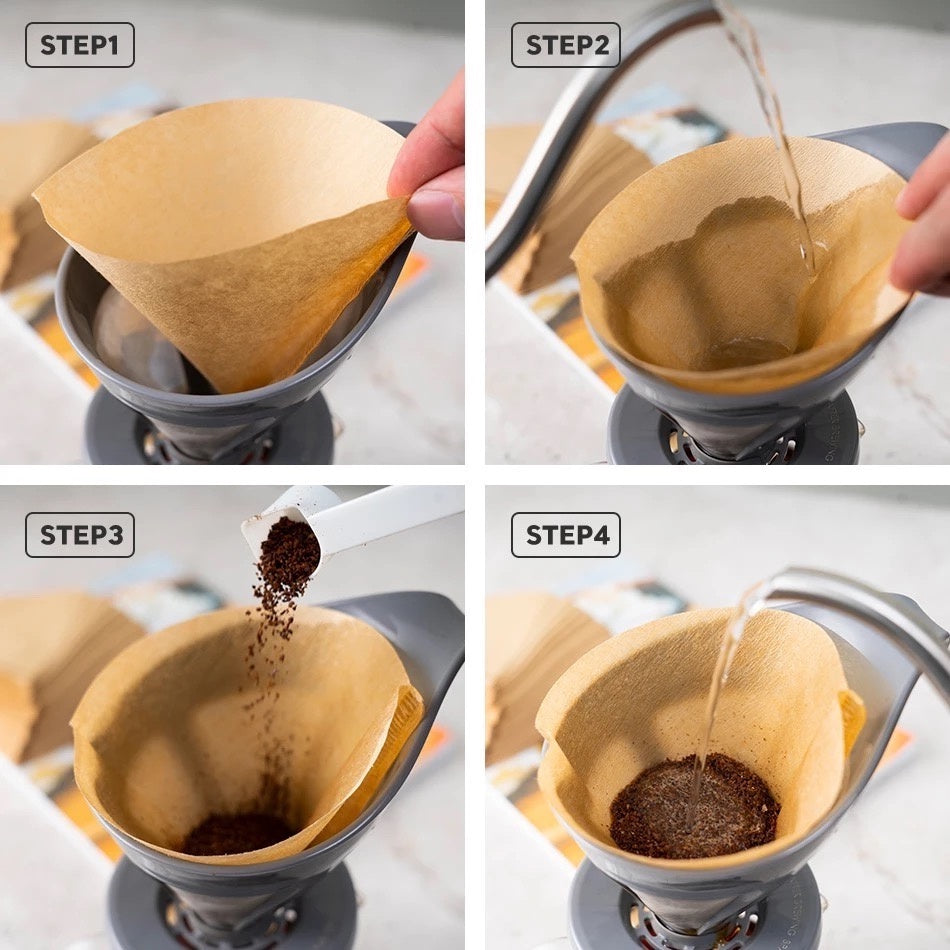 (Ready Stock)Coffee Filter Pour Over Paper V shape for V60 Dripper 01/02 Natural/White 50pcs 100pcs