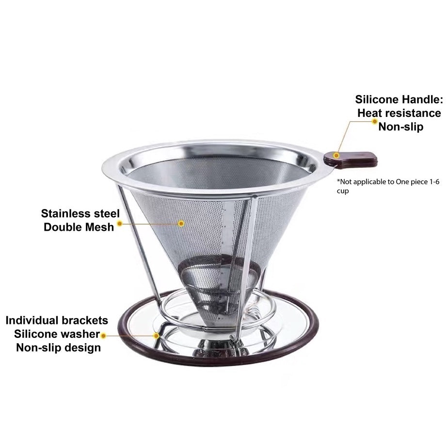 (Ready Stock)Coffee Filter Dripper V60 Stainless Steel Reusable Double Layer Mesh Paperless