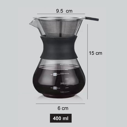 (Ready Stock)Coffee Espresso Hand Brew Drip Filter V60 Glass Pot With Reusable Stainless Steel Filter 400ml 500ml