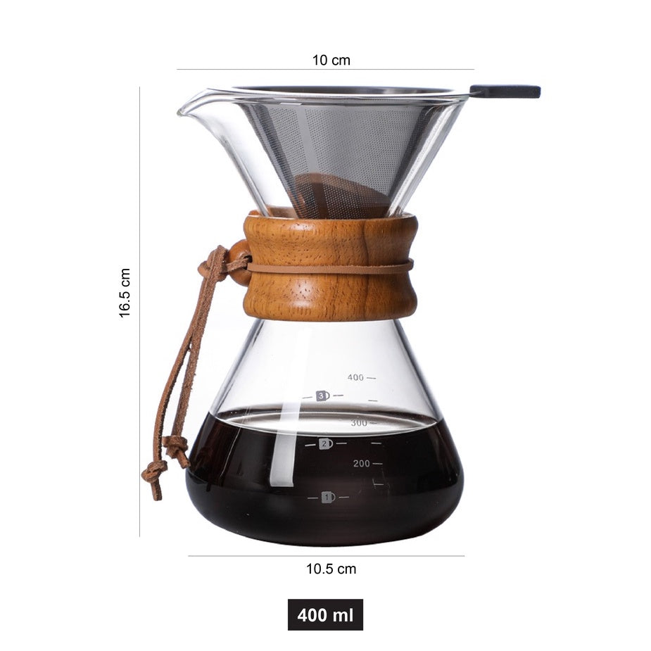 (Ready Stock)Coffee Espresso Hand Brew Drip Filter V60 Glass Pot With Reusable Stainless Steel Filter 400ml 500ml