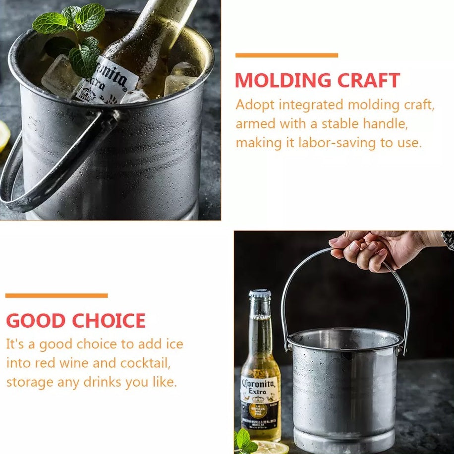 (READY STOCK)Ice Bucket Ice Cube Barrel Beer Champagne Wine Chiller Bottle Cooler Stainless Steel Steel 1L/3L Capacity