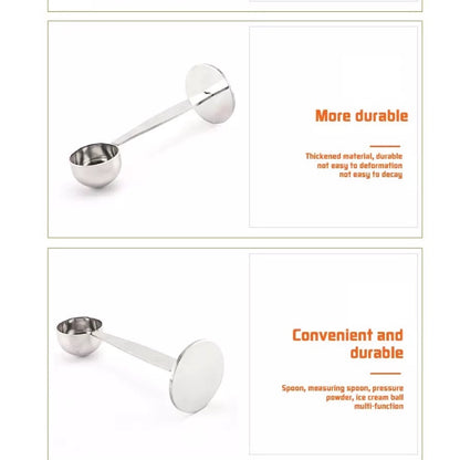 （Ready Stock)Coffee Powder Scoop and Coffee Powder Press Tamper 2 in 1 Function Stainless Steel Solid