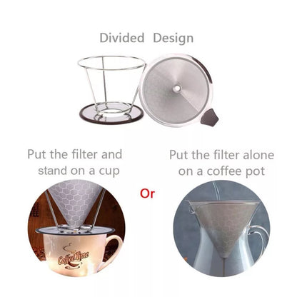 (Ready Stock)Coffee Filter Dripper V60 Stainless Steel Reusable Double Layer Mesh Paperless