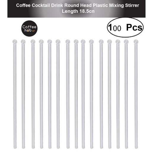 (Ready Stock)Coffee Tea Cocktail Drink Muddler Round Head Plastic Transparent Mixing Stirrer Stick 100pcs