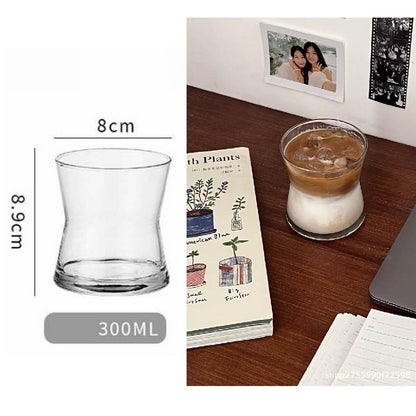 (READY STOCK)Coffee Latte Juice Drink Café IN Style Clear Tempered Tall Glass Cup Retro Thicken 350ml 550ml