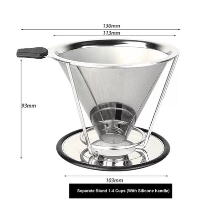 (Ready Stock)Coffee Filter Dripper V60 Stainless Steel Reusable Double Layer Mesh Paperless