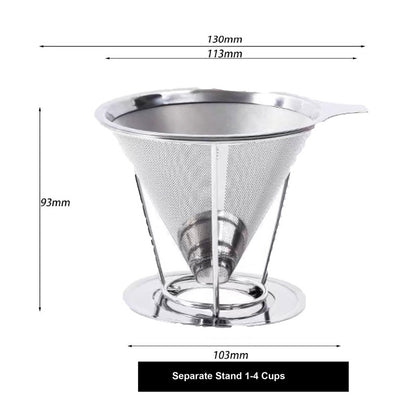 (Ready Stock)Coffee Filter Dripper V60 Stainless Steel Reusable Double Layer Mesh Paperless