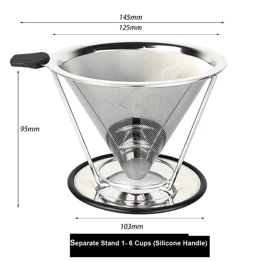 (Ready Stock)Coffee Filter Dripper V60 Stainless Steel Reusable Double Layer Mesh Paperless