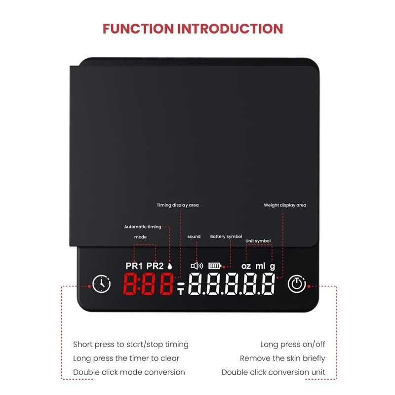 (Ready Stock)Espresso Coffee Digital Precision Smart Scale Food Scale With Timer Function LED Display Screen 2kg/0.1gram