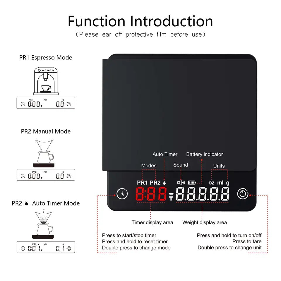 (Ready Stock)Espresso Coffee Digital Precision Smart Scale Food Scale With Timer Function LED Display Screen 2kg/0.1gram