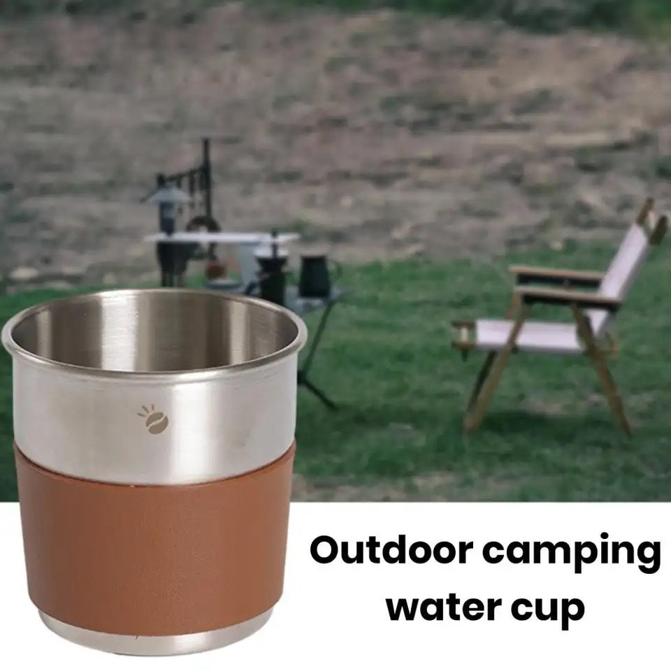 (Ready Stock)Coffee Mug Camping Outdoor Stainless Steel With Rubber PU Leather Cover 280ml