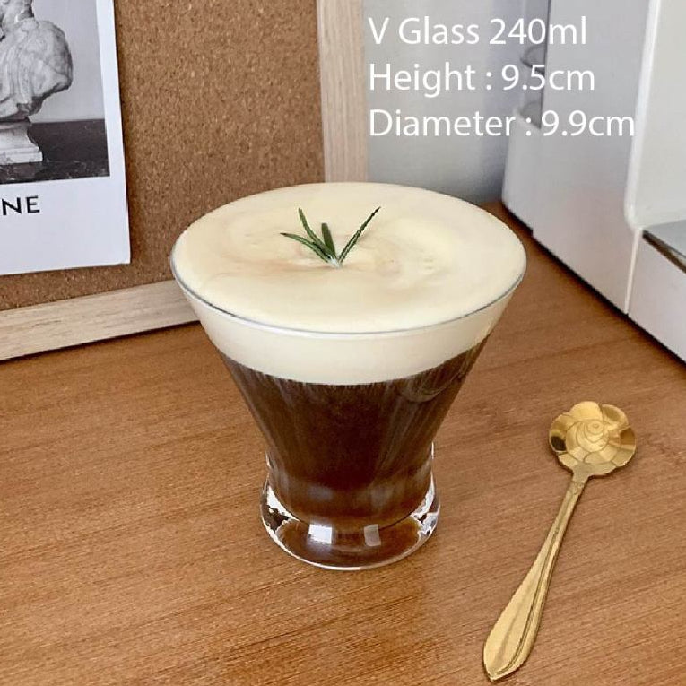 (READY STOCK)Coffee Latte Juice Drink Café IN Style Clear Tempered Tall Glass Cup Retro Thicken 350ml 550ml