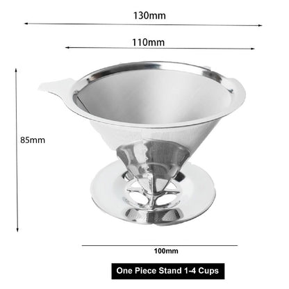 (Ready Stock)Coffee Filter Dripper V60 Stainless Steel Reusable Double Layer Mesh Paperless