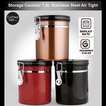 (Ready Stock)Espresso Coffee Beans Tea Container Storage Canister 1.5L 1.8L Stainless Steel Air Tight