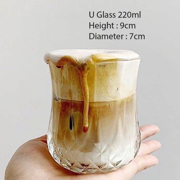 (READY STOCK)Coffee Latte Juice Drink Café IN Style Clear Tempered Tall Glass Cup Retro Thicken 350ml 550ml