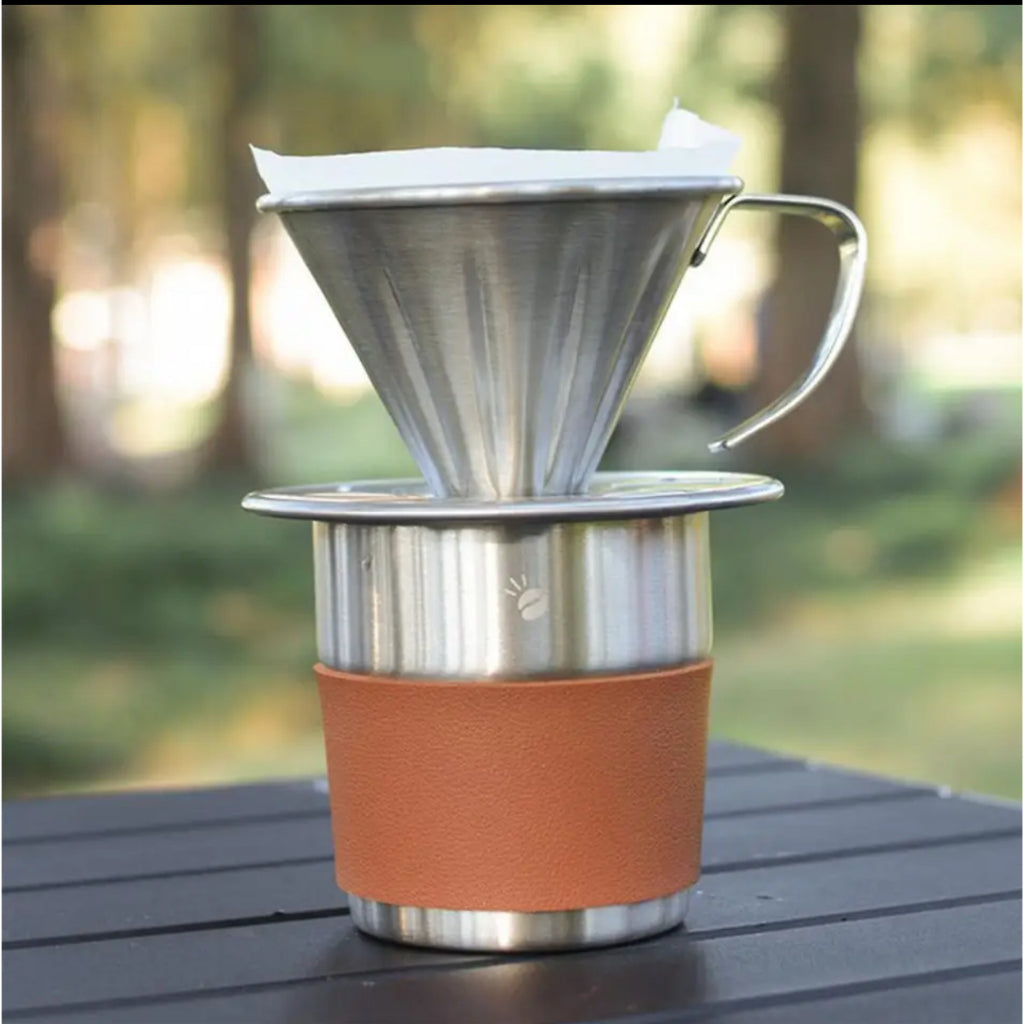 (Ready Stock)Coffee Mug Camping Outdoor Stainless Steel With Rubber PU Leather Cover 280ml