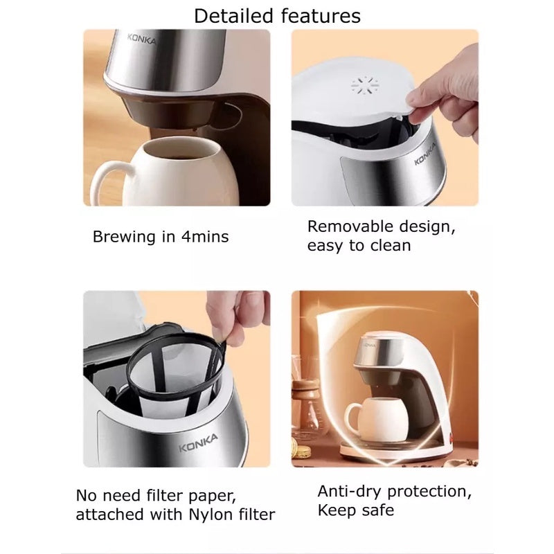 (Ready Stock)KONKA Americano Automatic Coffee Machine Maker Brew Coffee Drip Coffee and Tea Home Office Free Ceramic Cup