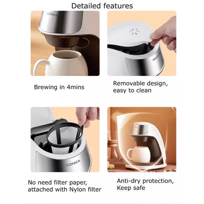 (Ready Stock)KONKA Americano Automatic Coffee Machine Maker Brew Coffee Drip Coffee and Tea Home Office Free Ceramic Cup