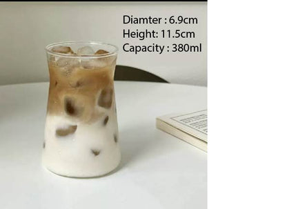 (READY STOCK)Coffee Latte Juice Drink Café IN Style Clear Tempered Tall Glass Cup Retro Thicken 350ml 550ml