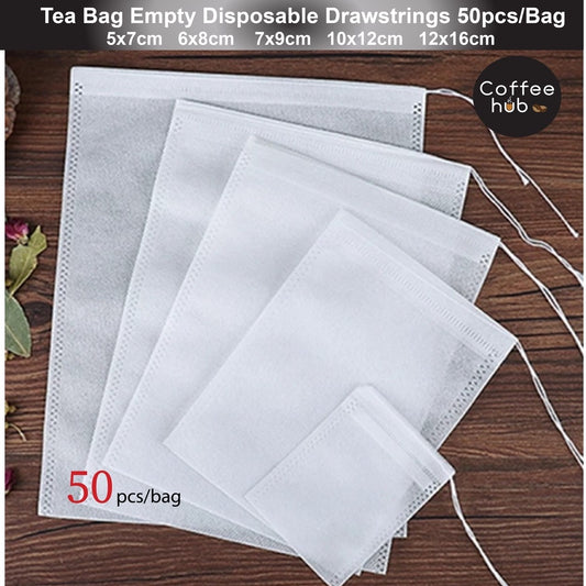 (Ready Stock)Tea Bag Filter Empty Drawstring Pouch Bag Seal Filter Cook Herb Spice Loose Coffee Pouch 50Pcs/Bag