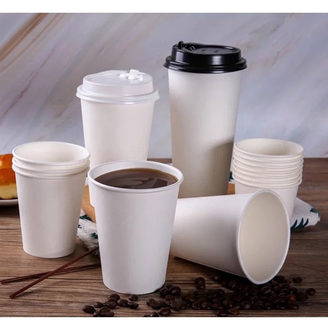 (Ready Stock)Coffee Tea Paper Cup Take Away Tasting High End Single Wall Disposable With Lid 8oz 12oz 16oz(±50pcs/bag))