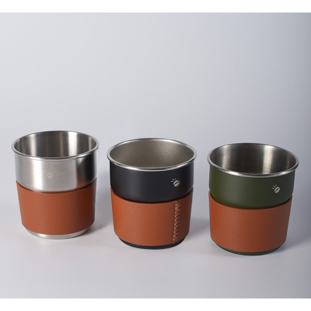 (Ready Stock)Coffee Mug Camping Outdoor Stainless Steel With Rubber PU Leather Cover 280ml