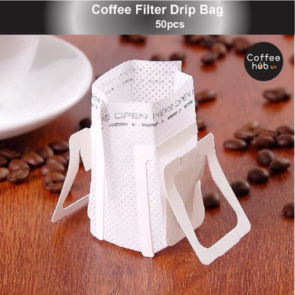 (Ready Stock) Espresso Coffee Filter Drip Bag Hanging Ear Style Brew Easy Use Home Office | 50 pcs/Bag