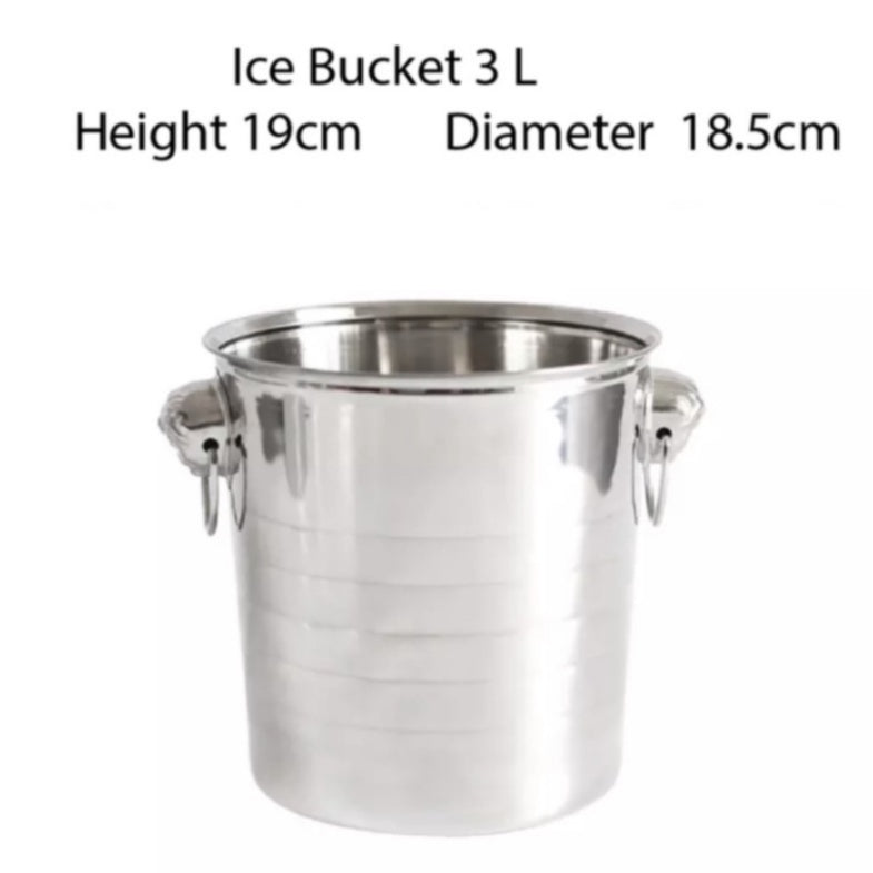 (READY STOCK)Ice Bucket Ice Cube Barrel Beer Champagne Wine Chiller Bottle Cooler Stainless Steel Steel 1L/3L Capacity