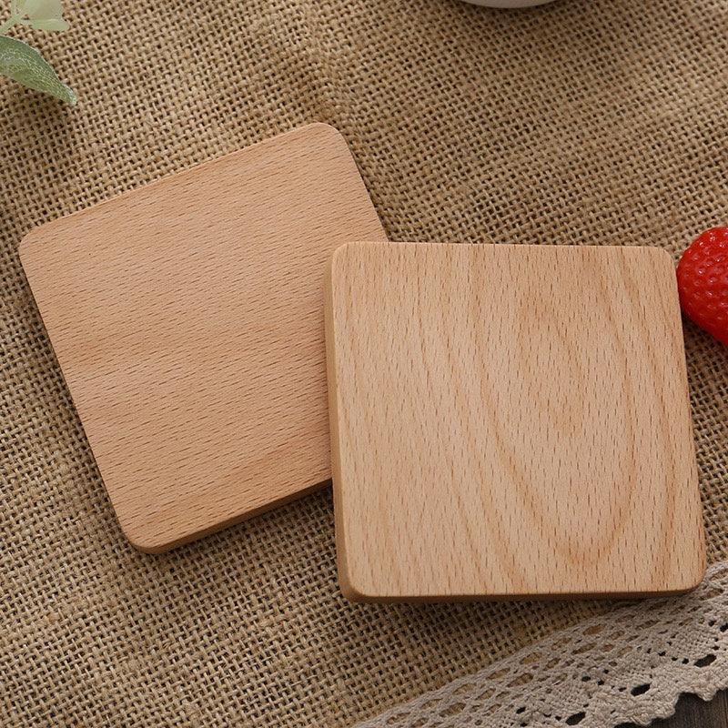 (READY STOCK) Coffee Cup Wood Coaster Square Round Resistant Heat Drink Mat Cup Pad Non Slip 8.8cm